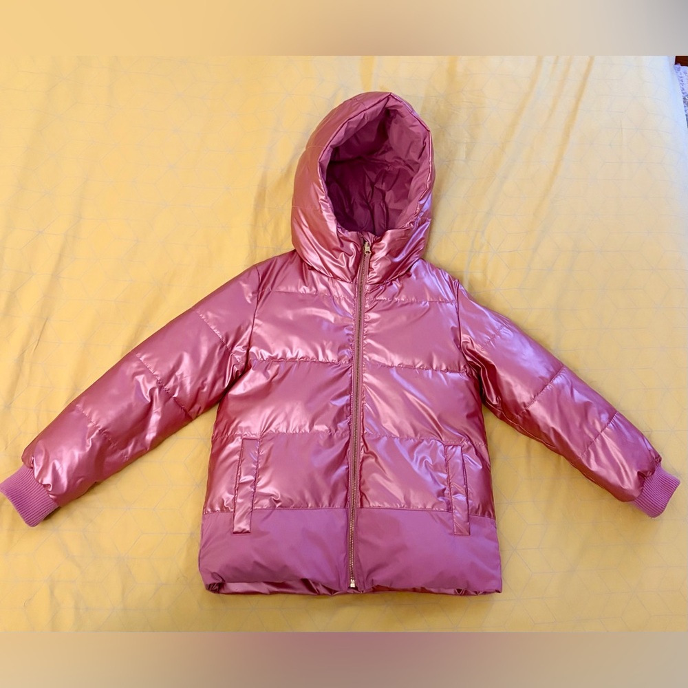 J. Crew Girls’ Reversible Metallic Puffer Jacket Size M